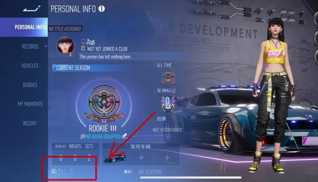 Menu tetapan Ace Racer yang menunjukkan User ID dan server