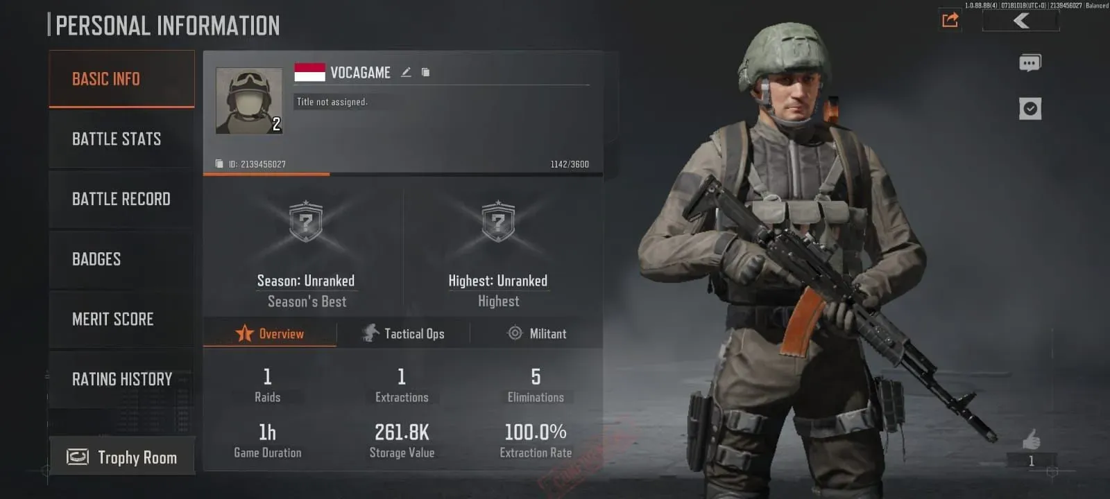 Arena Breakout profile screen showing the OpenID