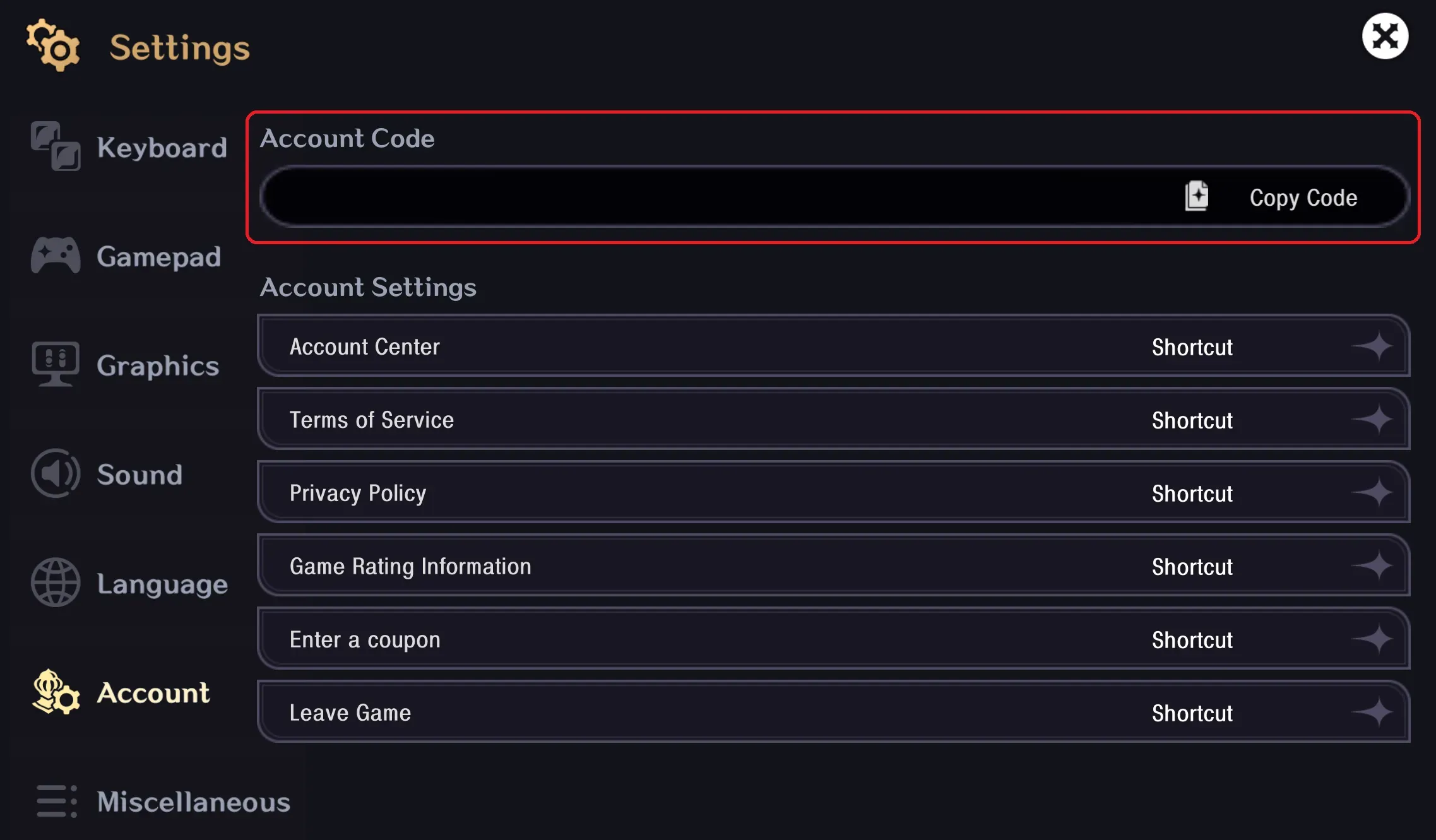 How to find your ASTRA: Knights of Veda User ID in the Account tab of the Settings menu