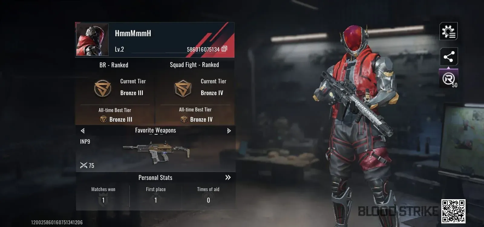 Blood Strike profile screen showing the User ID under the nickname