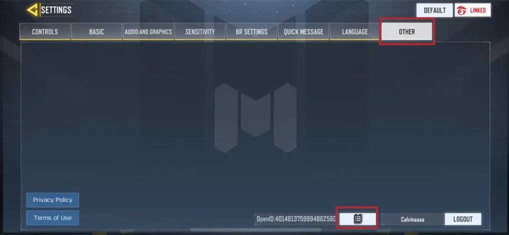 Call of Duty: Mobile Legal & Privacy page showing the Open ID