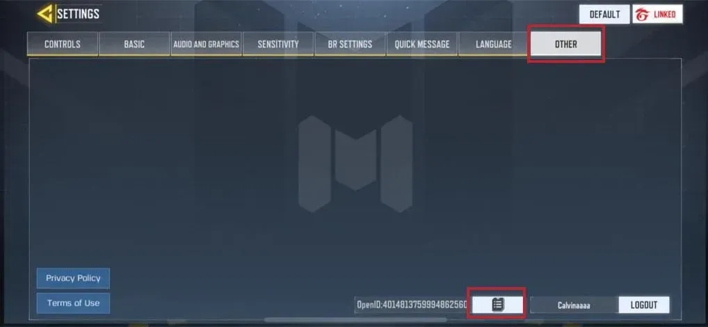 Call of Duty: Mobile Legal & Privacy page showing the Open ID
