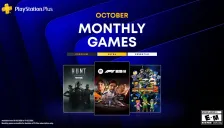 Official PlayStation Plus October 2026 Monthly Games key art: covers of Hunt: Showdown 1896, F1 25 and Earth Defense Force: World Brothers 2 on a blue background with the PlayStation Plus logo