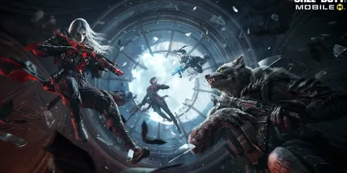 Key art resmi Call of Duty: Mobile Season 9 Vampires vs Werewolves: operator vampir berambut putih menembak ke arah werewolf bersenjata di depan jendela kaca bundar yang pecah