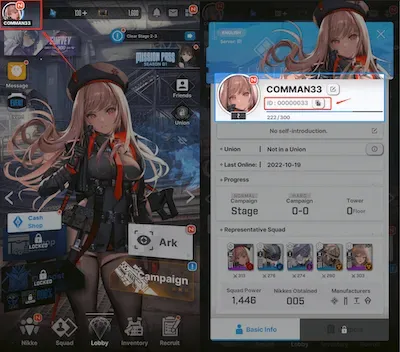 NIKKE Notice screen showing the User ID