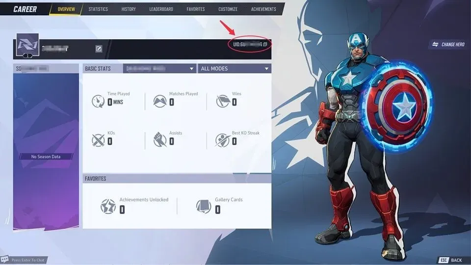 Marvel Rivals profile page showing the User ID