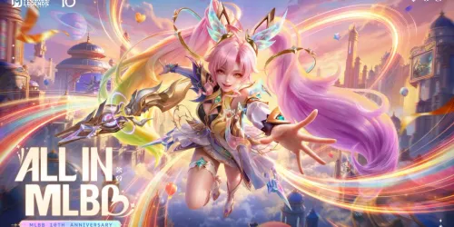 Key art ALL IN MLBB untuk anniversary ke-10 Mobile Legends: Bang Bang menampilkan Layla dengan skin baru