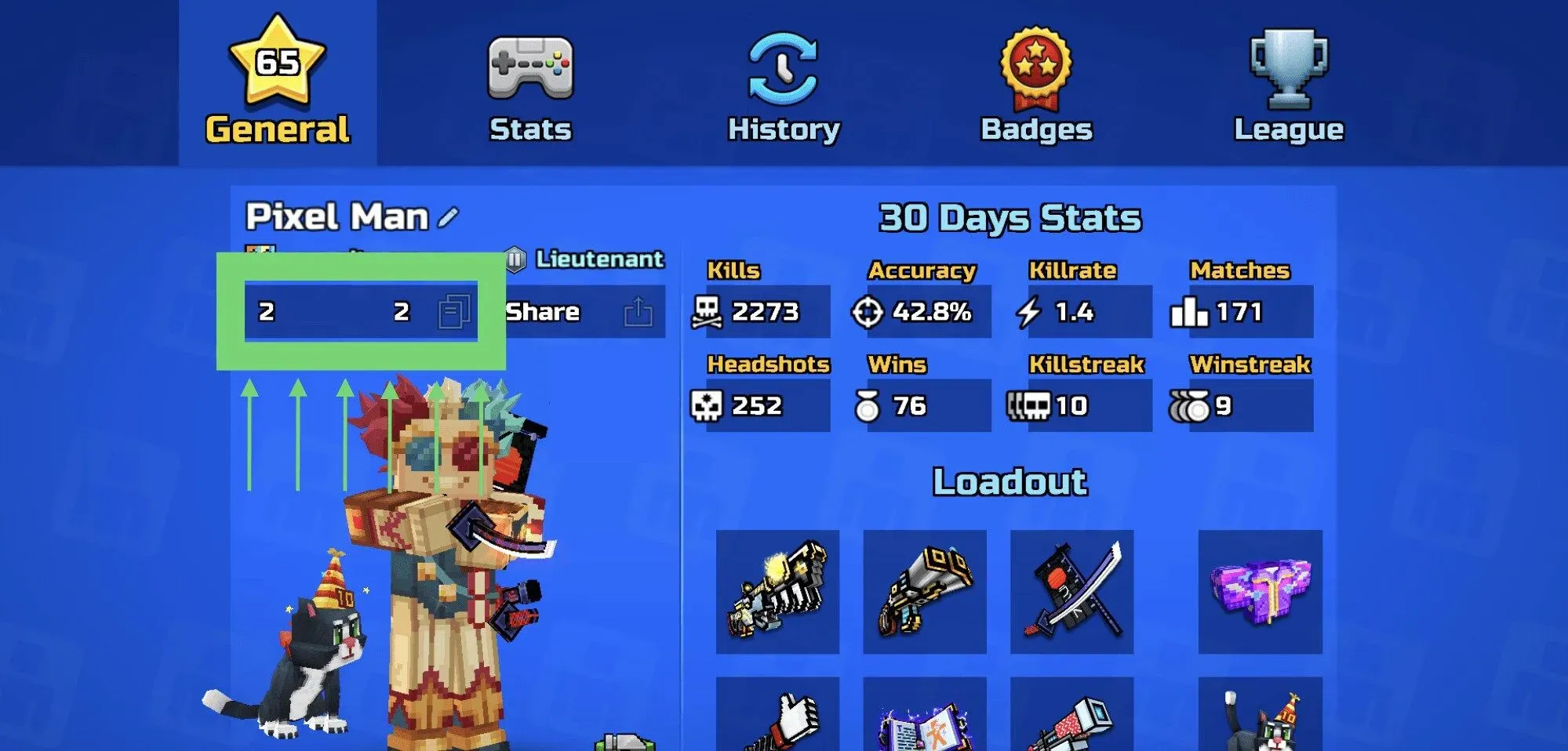 Pixel Gun 3D profile showing the ID under the nickname