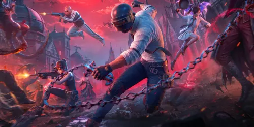 Key art PUBG Mobile 4.6 Midnight Hunters: pemburu vampir dengan rantai perak melawan vampir di bawah bulan merah