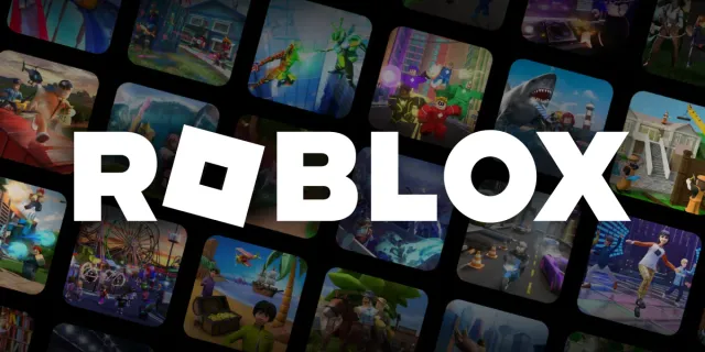 Roblox 官方礼品卡页面主视觉，Roblox 标志叠加在多款游戏画面上