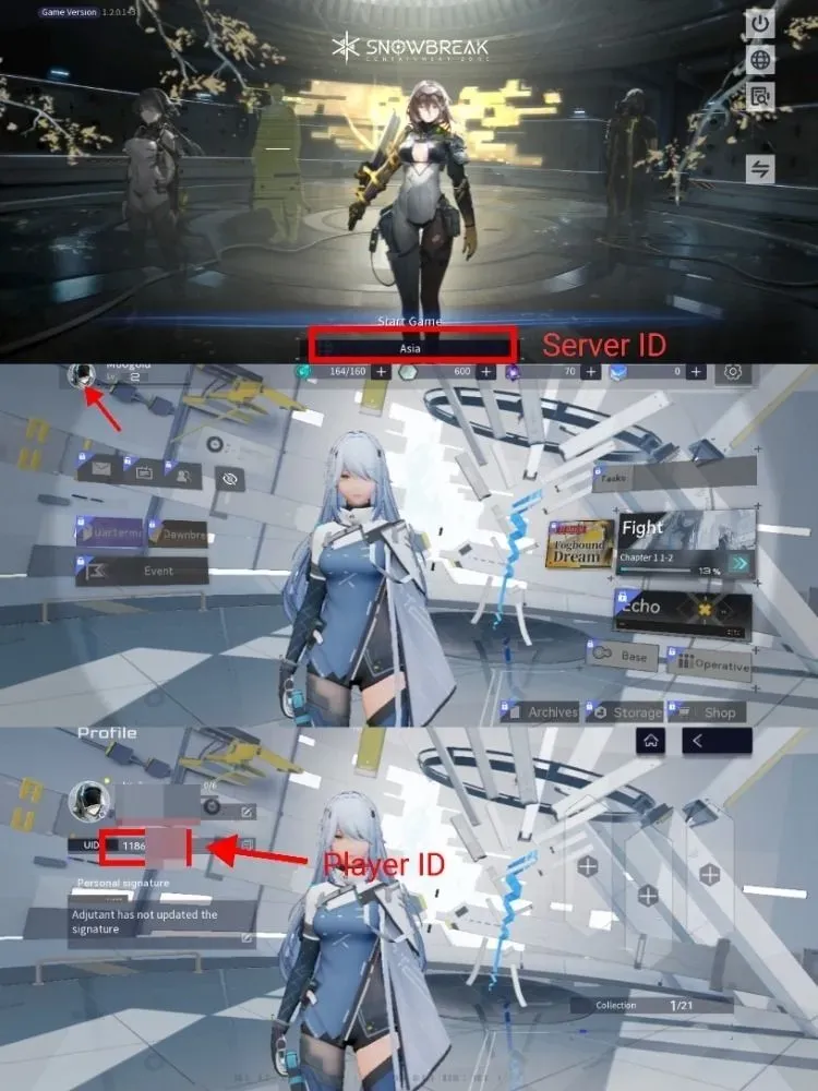 Snowbreak: Containment Zone profile showing the User ID