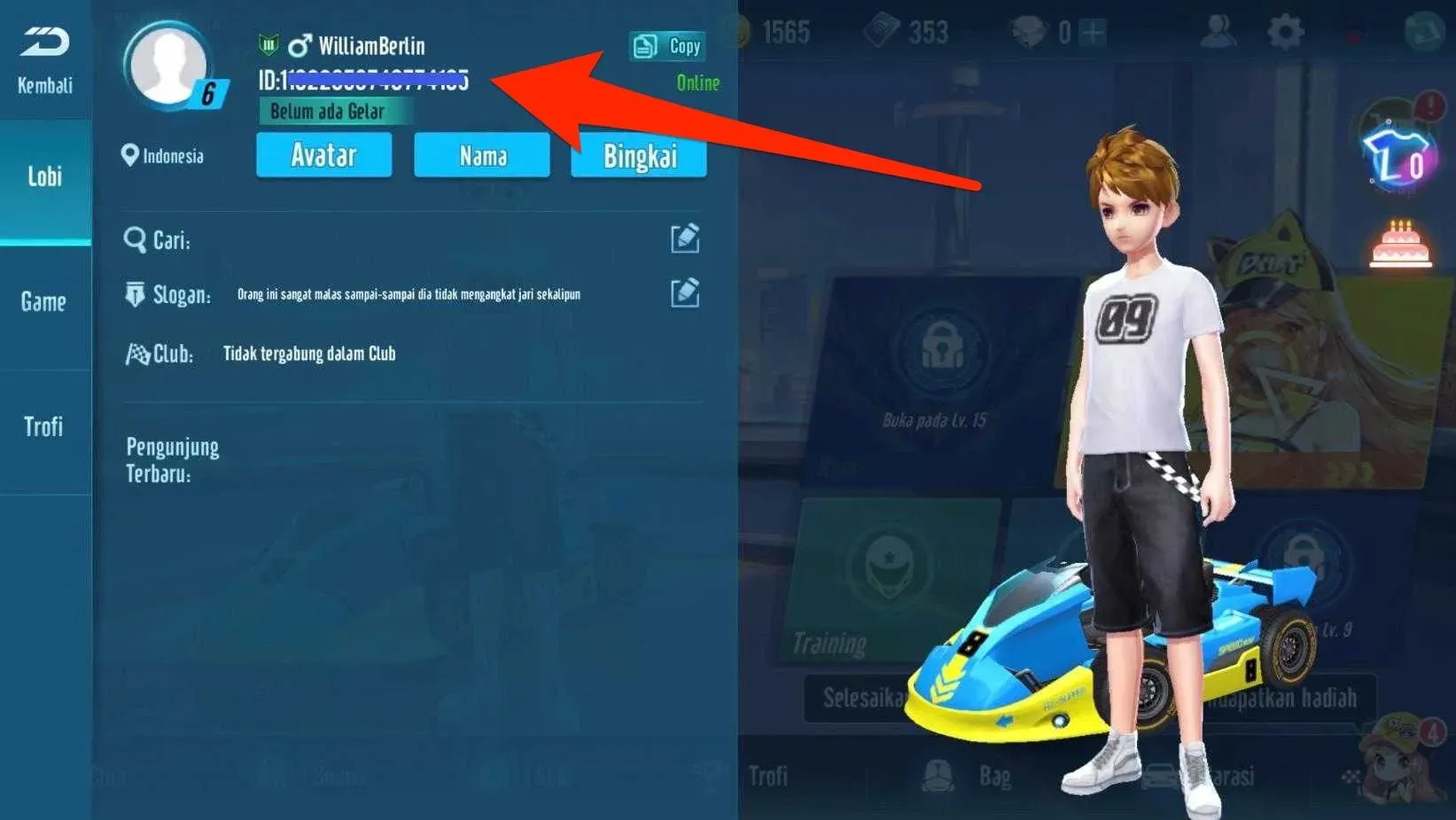 How to find your Speed Drifters User ID in the General tab of the settings menu