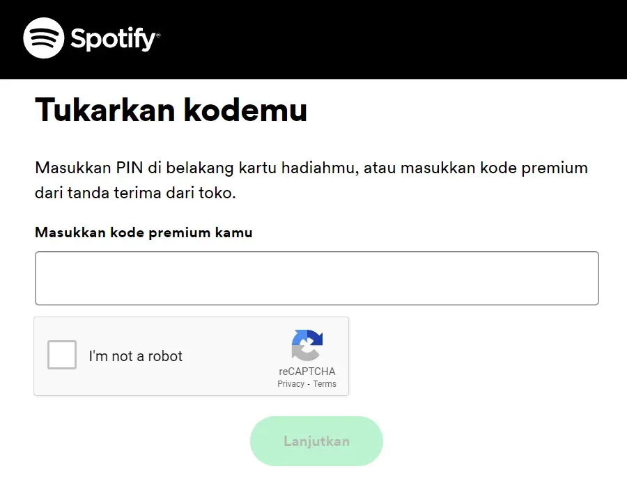 How to redeem a Spotify Gift Card code on the Spotify redeem page