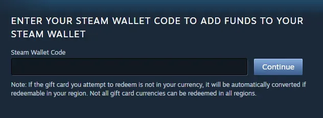 Steam Redeem a Steam Wallet Code window