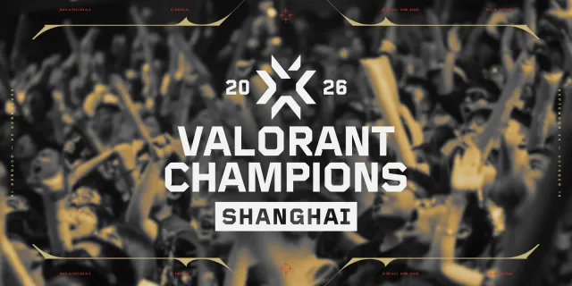 Official VALORANT Champions 2026 Shanghai key art with the tournament logo over a crowd